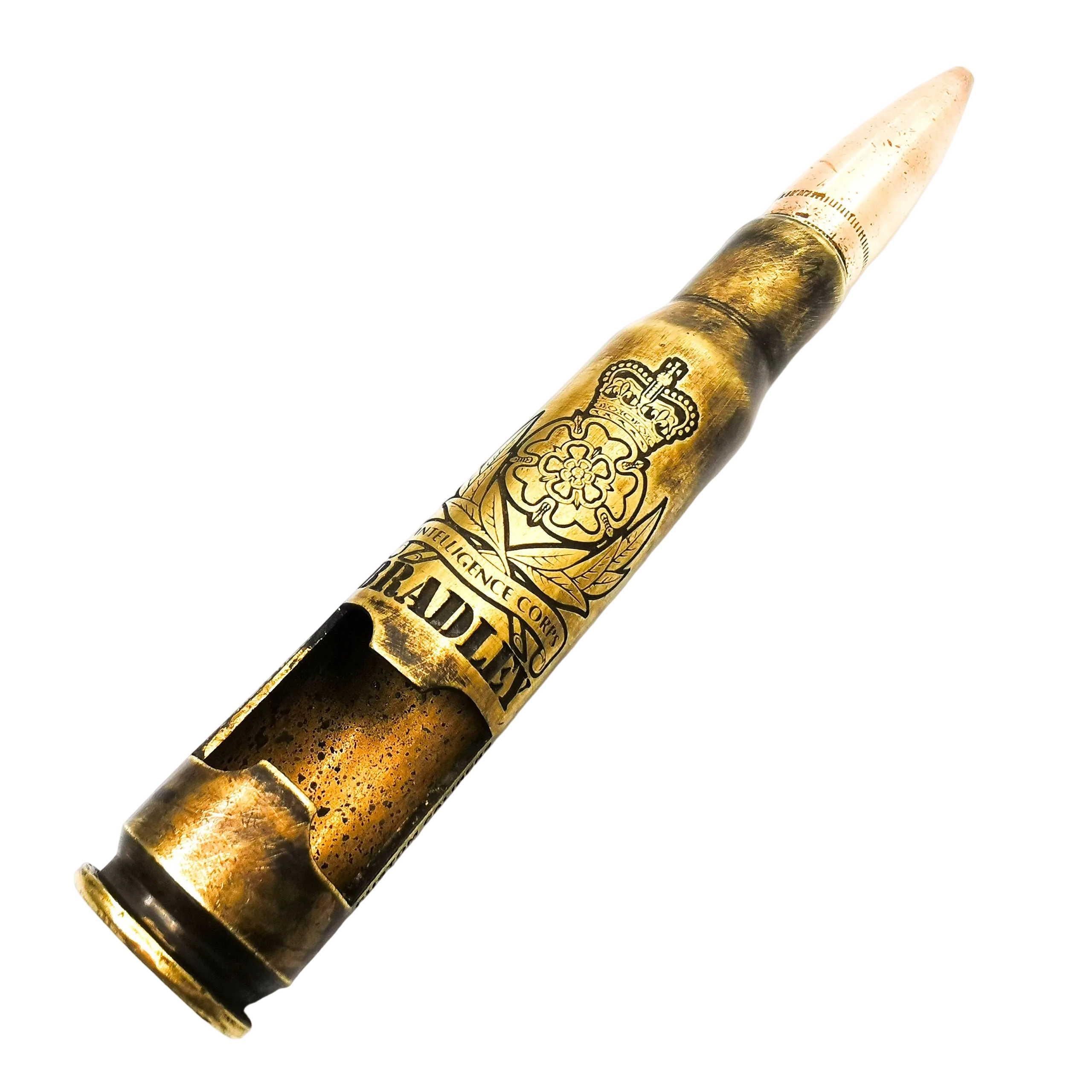 Battle-scarred Brass Genuine .50 Caliber Bullet bottle opener