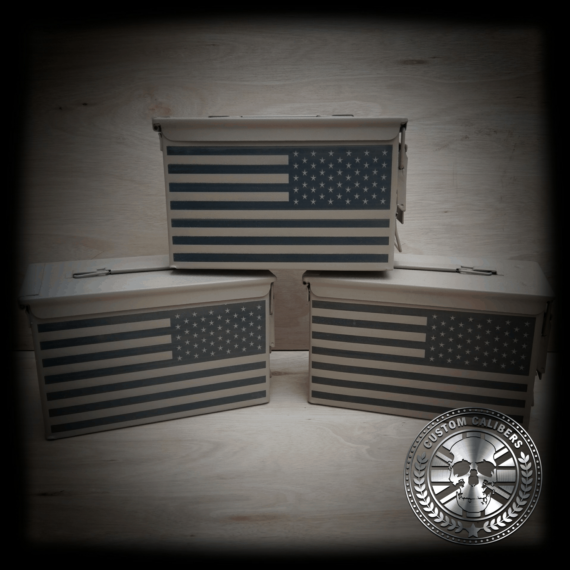 A professional photograph of three cases with american flag on them