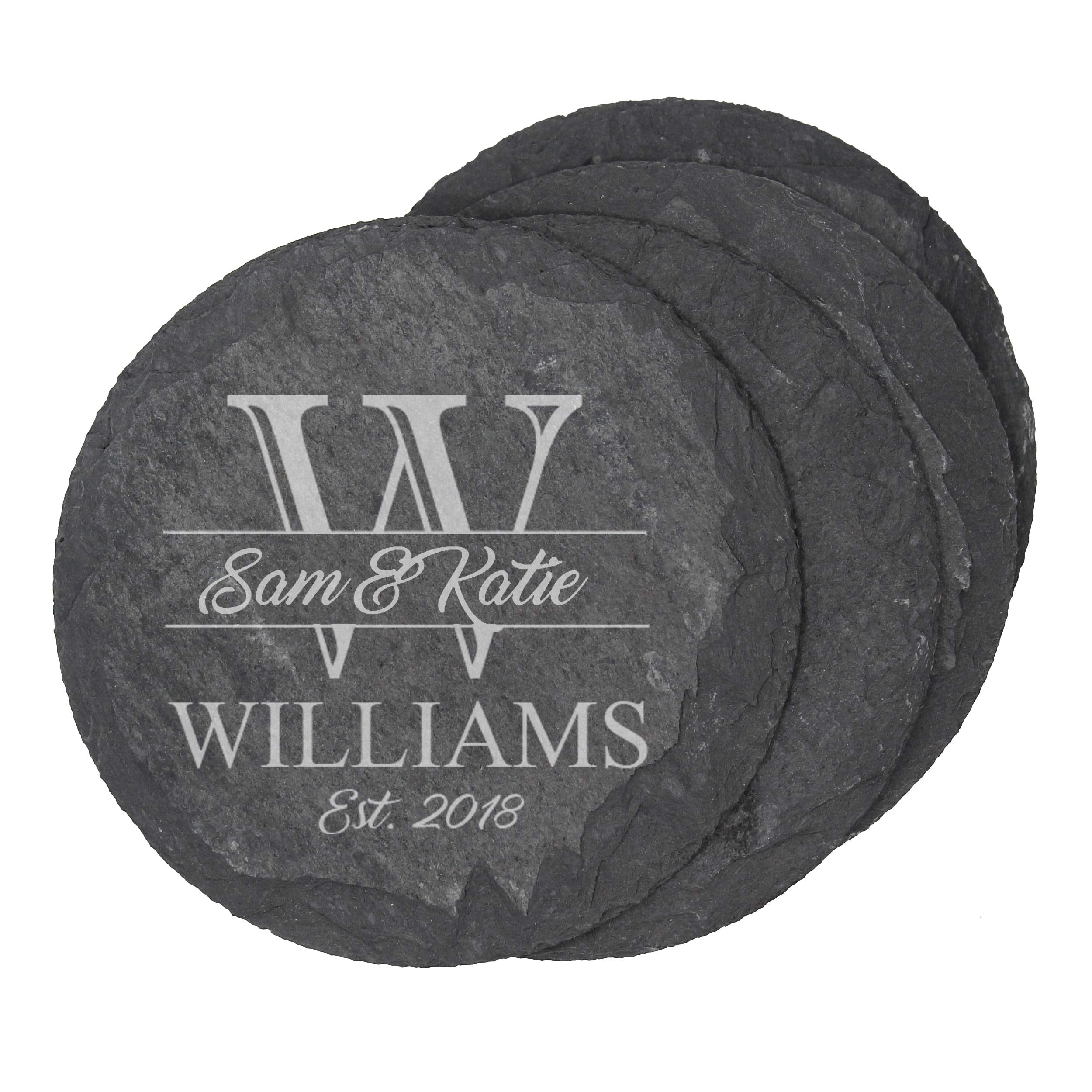 slate coaster round with logo engraved