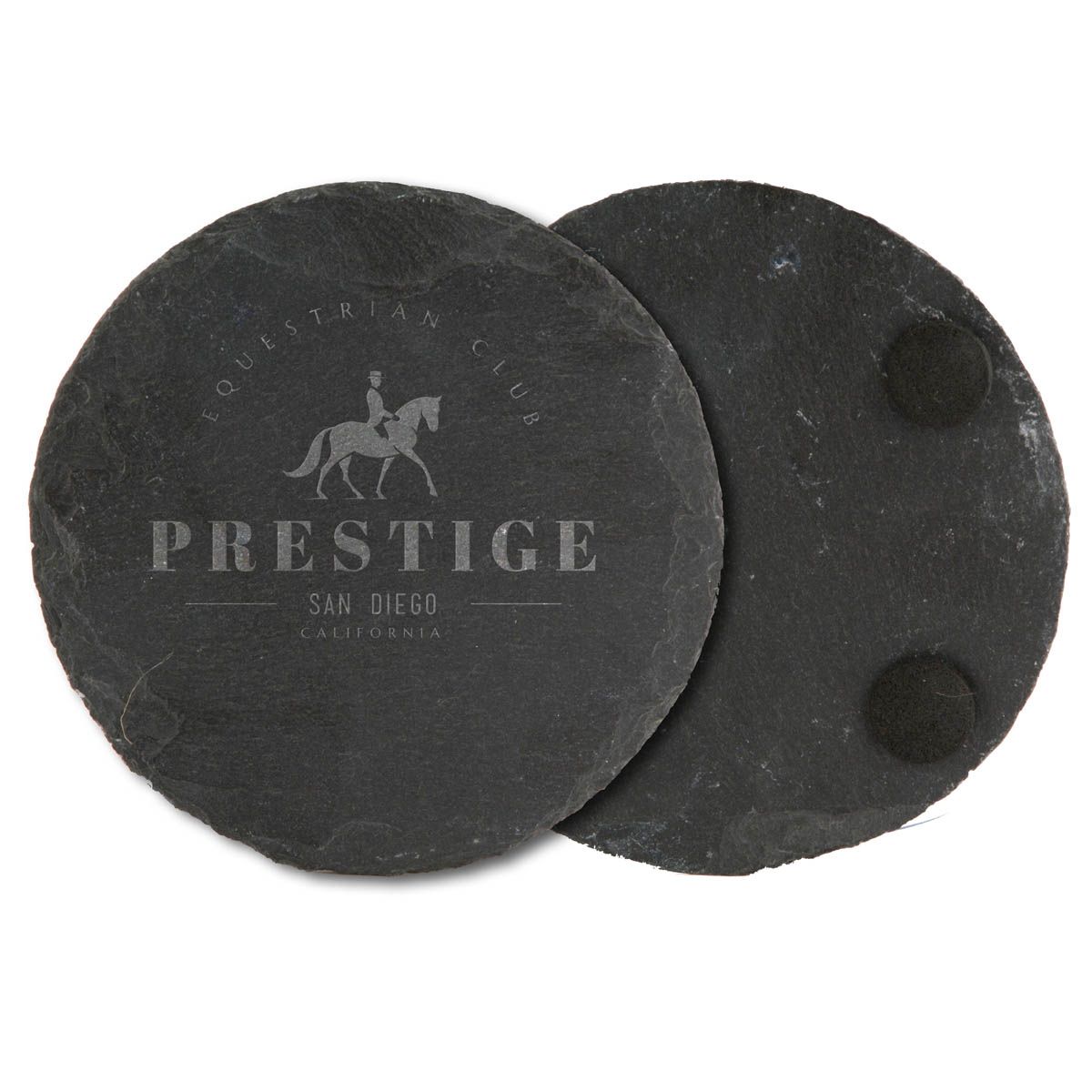 another slate coaster round with logo engraved