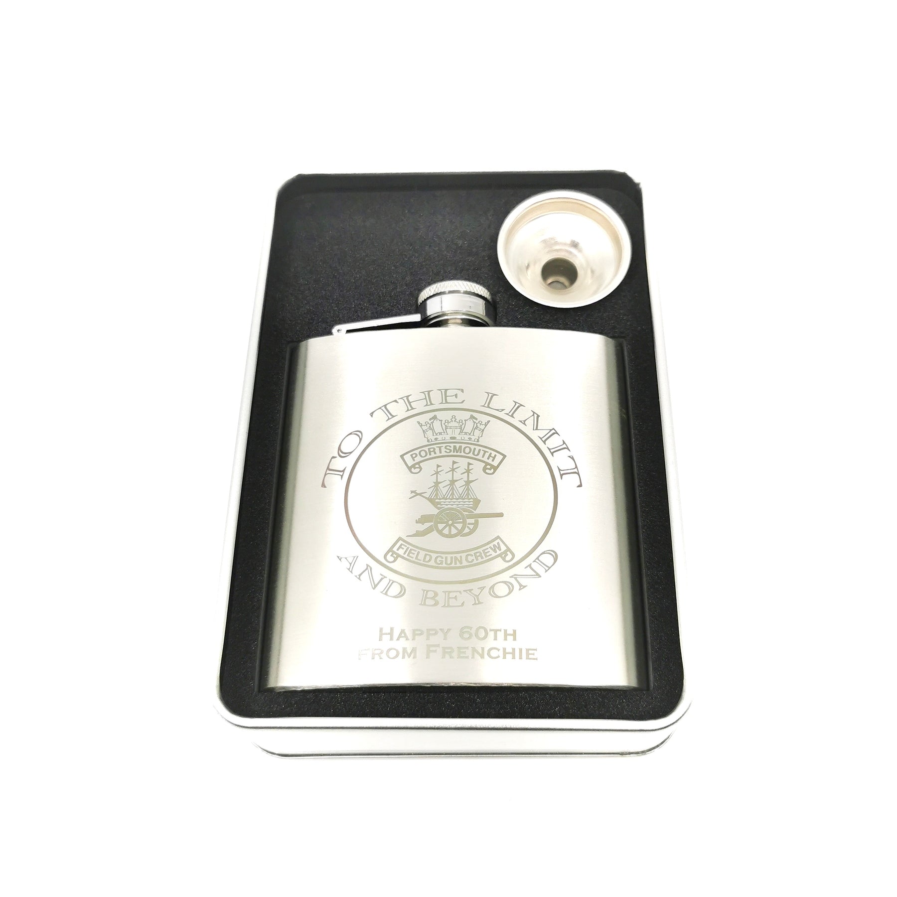 Brushed Steel Hip flask with tin gift box set