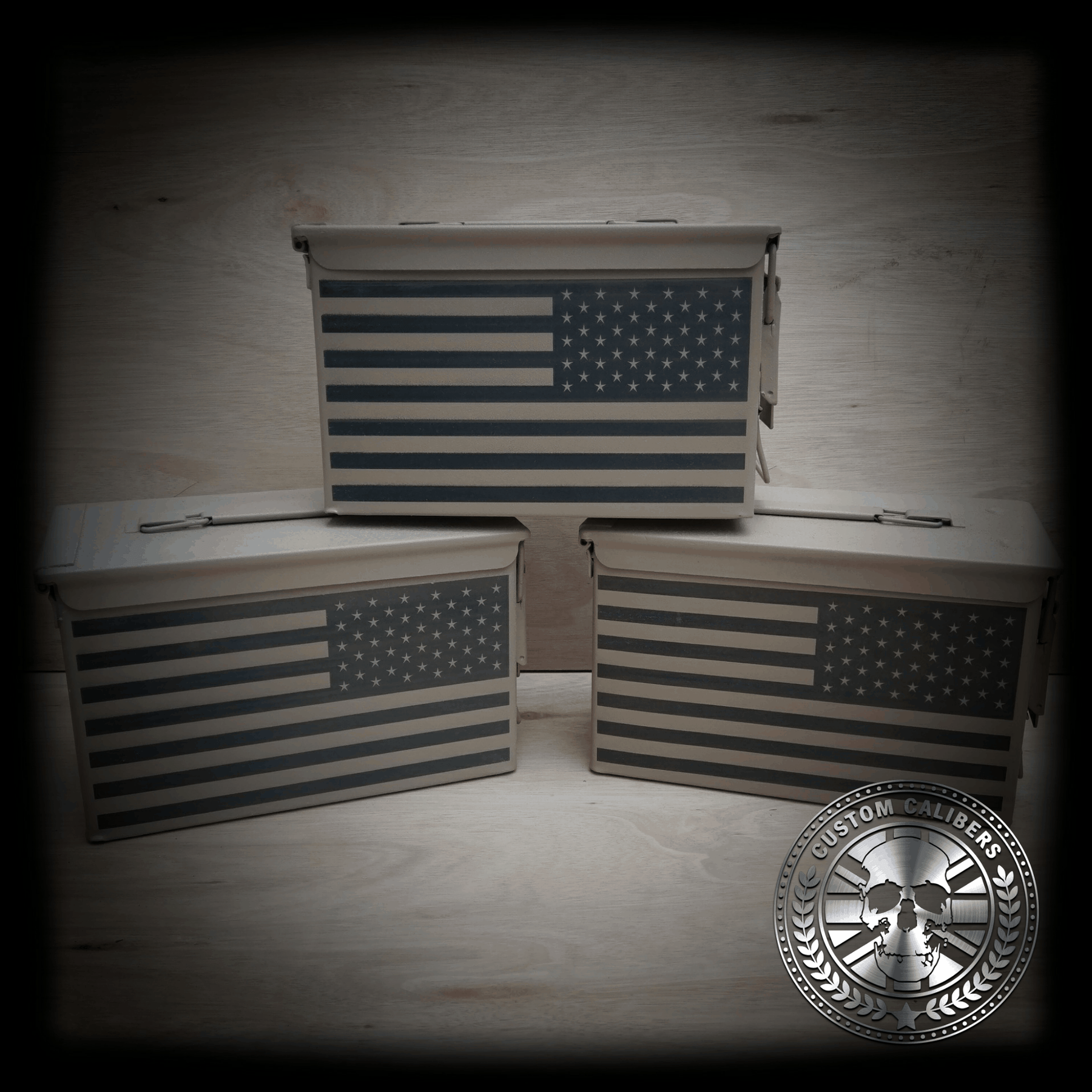 A professional photograph of three cases with american flag on them