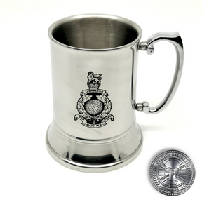 a traditional steel tankard deep etched engraved with royal marines crest