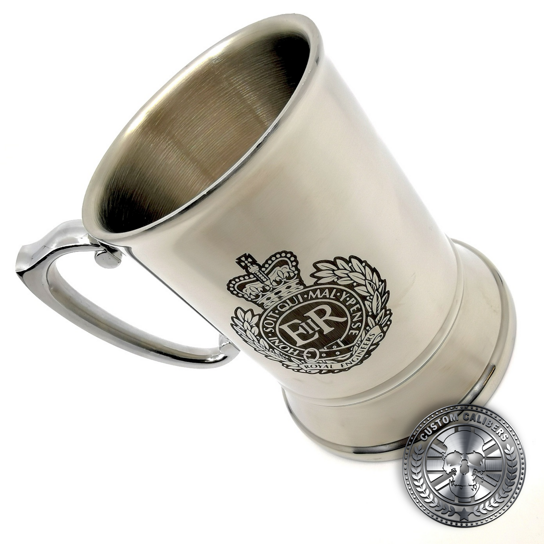 a traditional steel tankard deep etched engraved with royal engineers crest