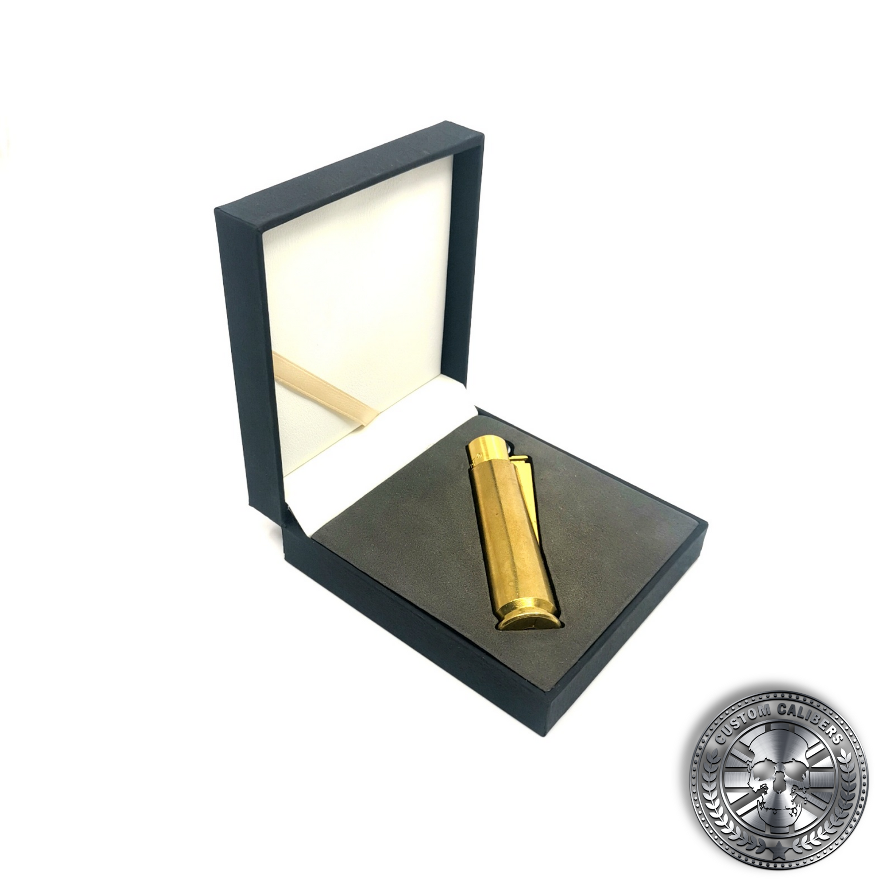 another photo of a real .50 caliber bullet lighter lighter in a luxury gift box