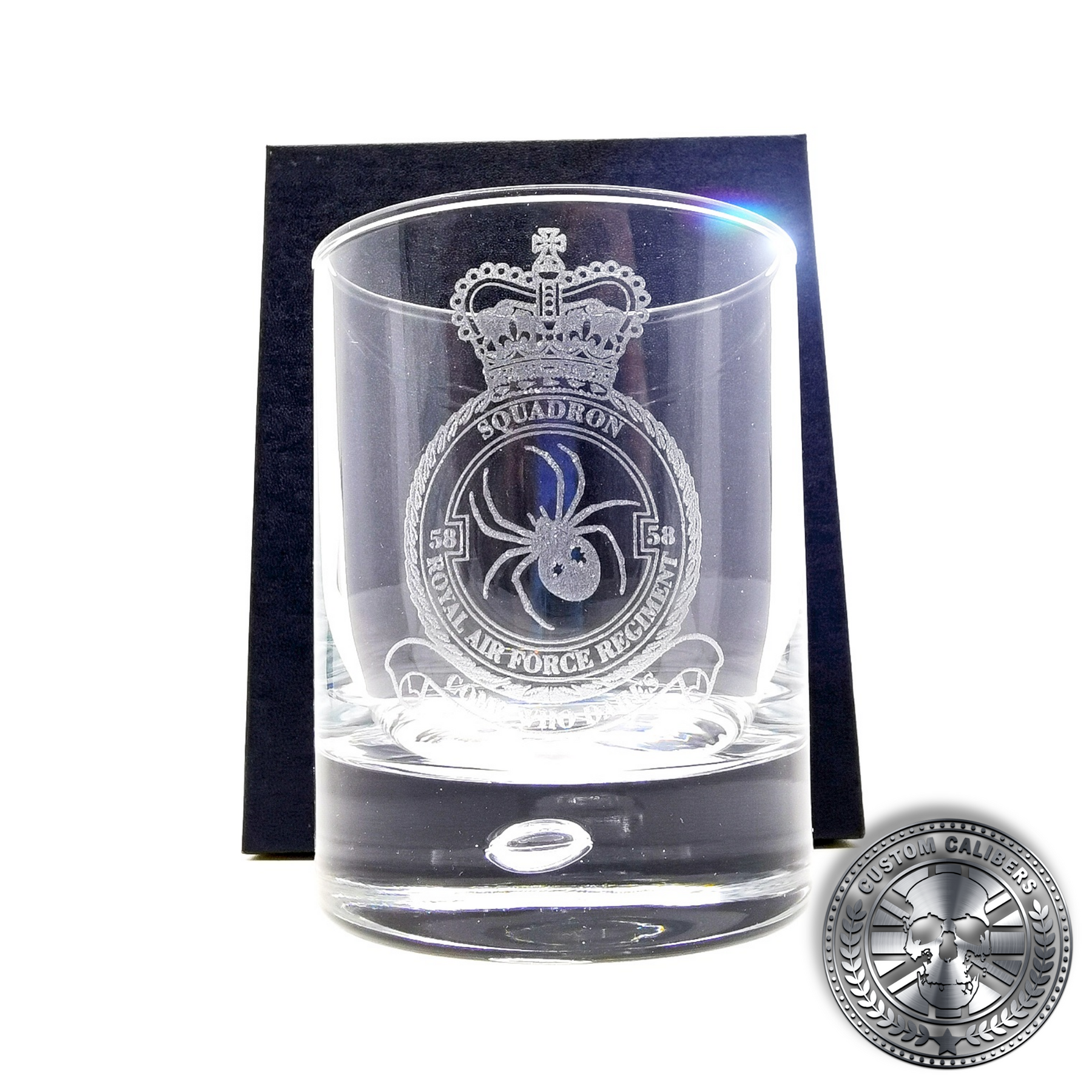 another laser etched whisky tumbler inside a silk lined gift box