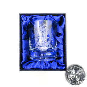 a military laser etched whisky tumbler presented inside a silk lined gift box