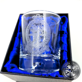 another great shot of a military laser etched whisky tumbler presented inside a silk lined gift box