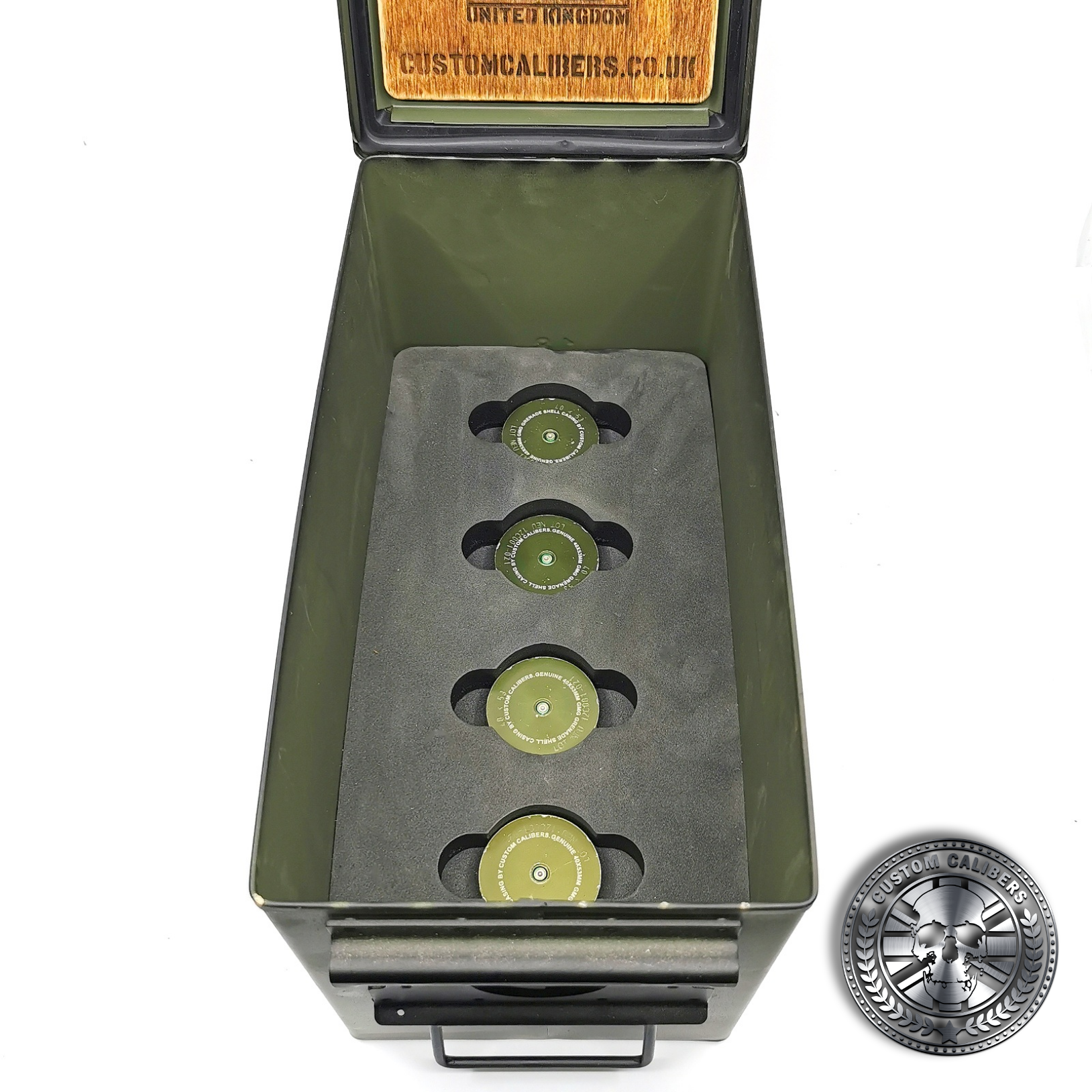 photo showing the inside of the Mk19 gmg grenade ammo gift set.
