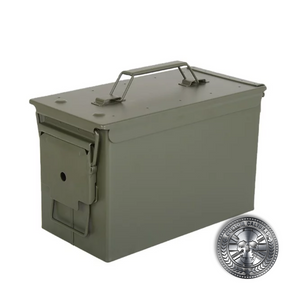 A standard nato green ammo tin