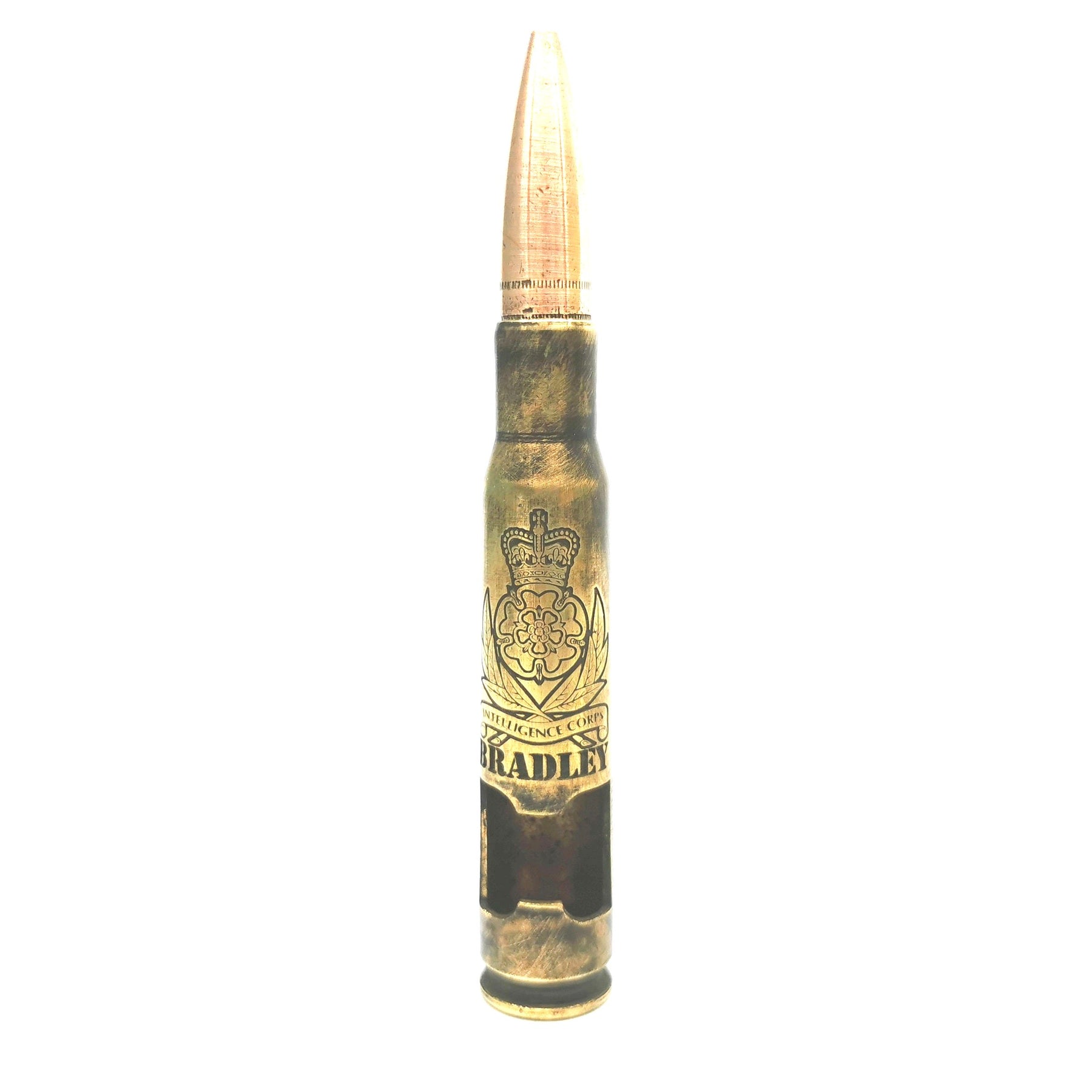 Battle-scarred Brass Genuine .50 Caliber Bullet bottle opener