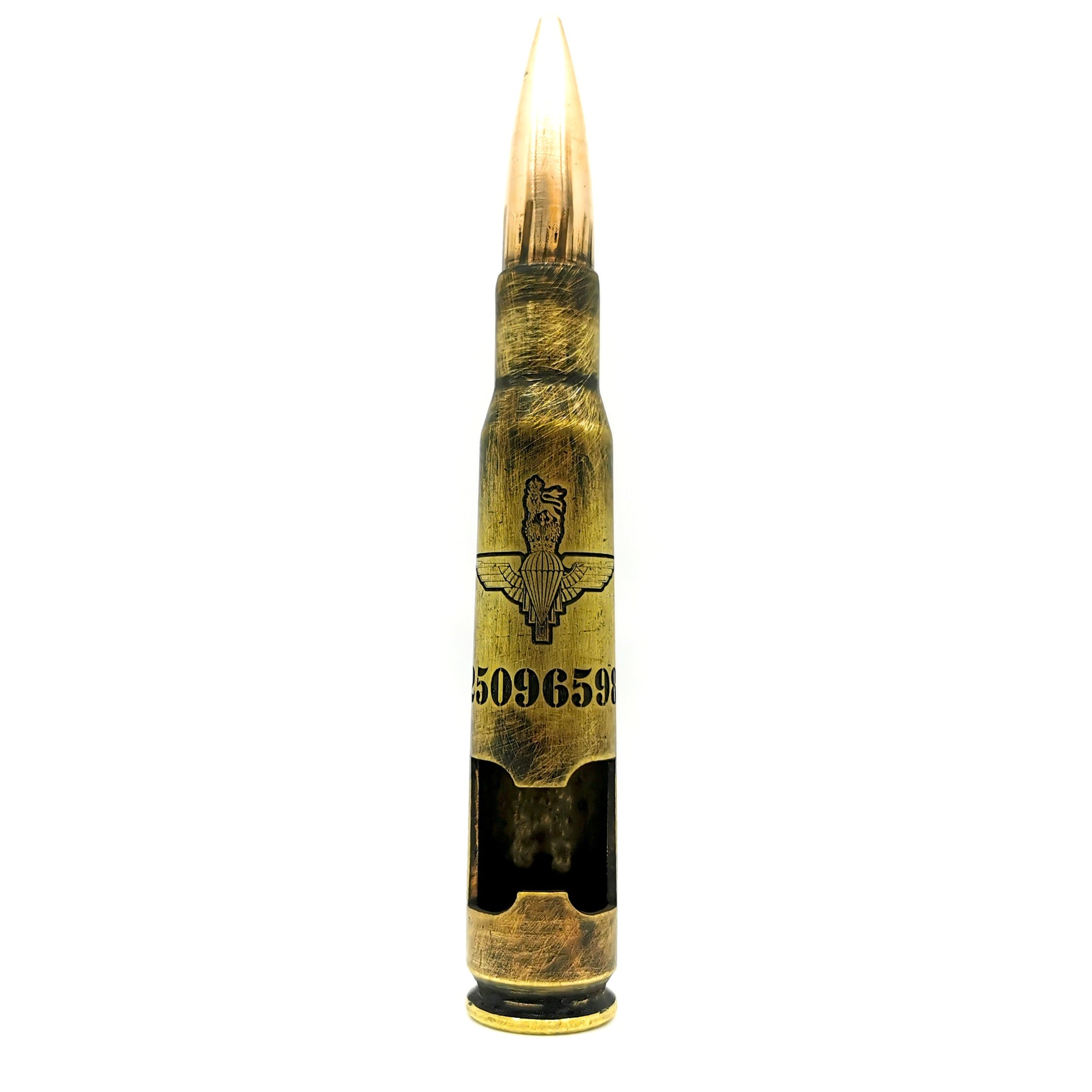 Battle-scarred Brass Genuine .50 Caliber Bullet bottle opener