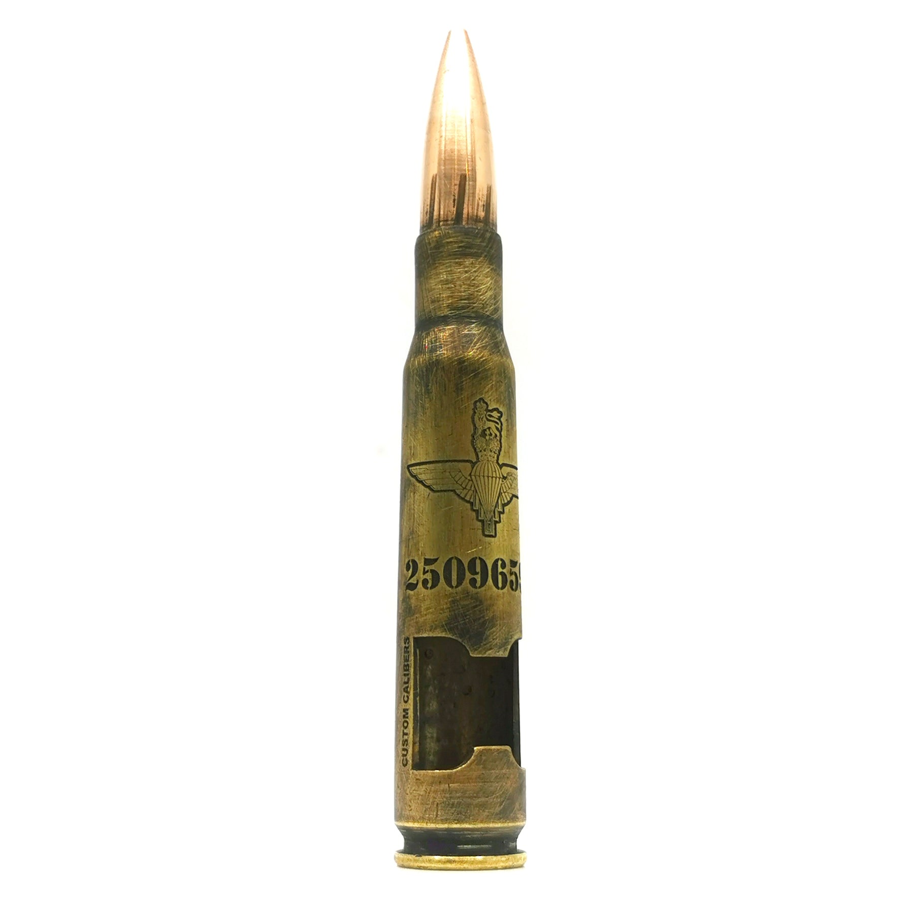 Battle-scarred Brass Genuine .50 Caliber Bullet bottle opener