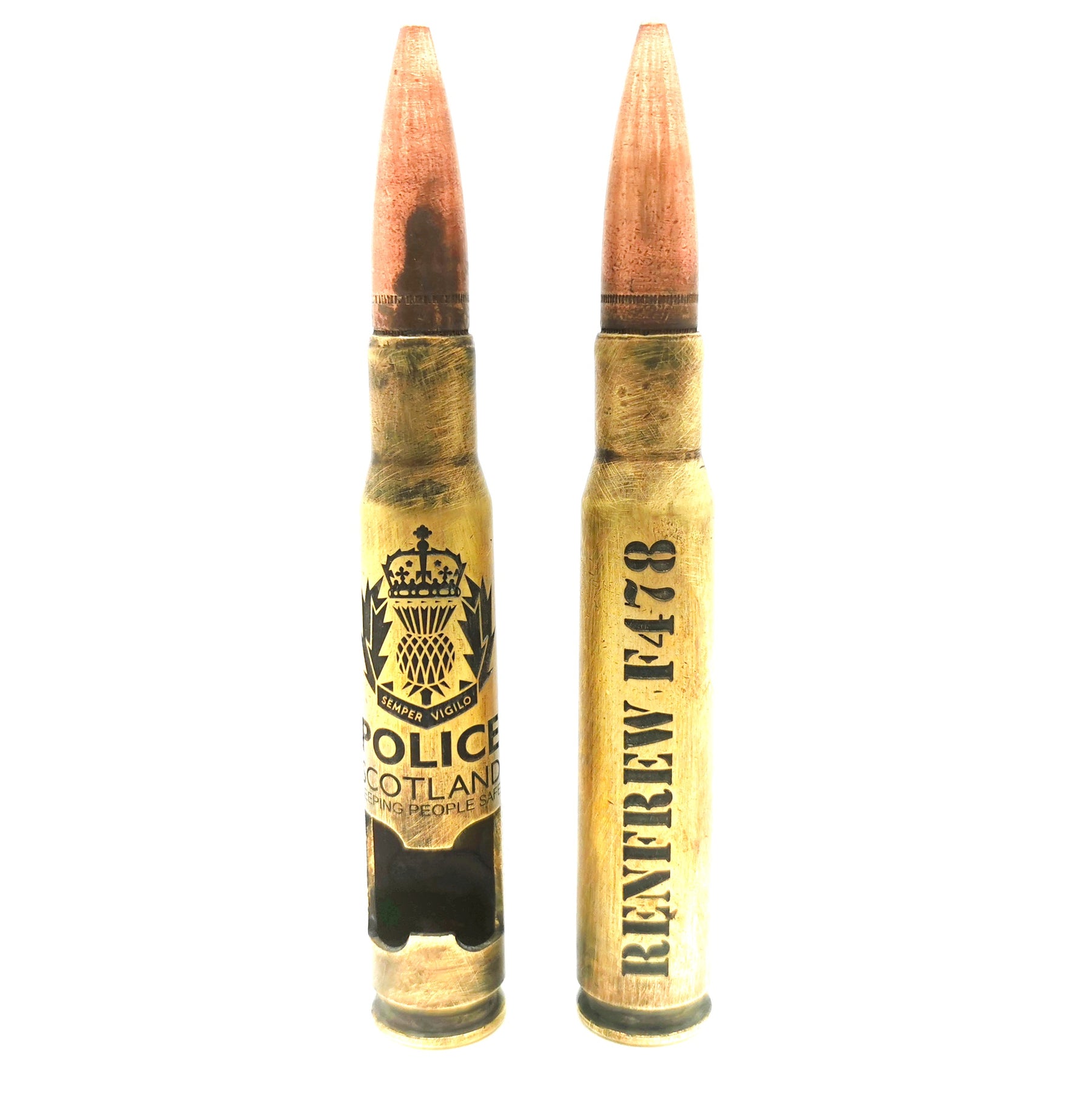 Battle-scarred Brass Genuine .50 Caliber Bullet bottle opener