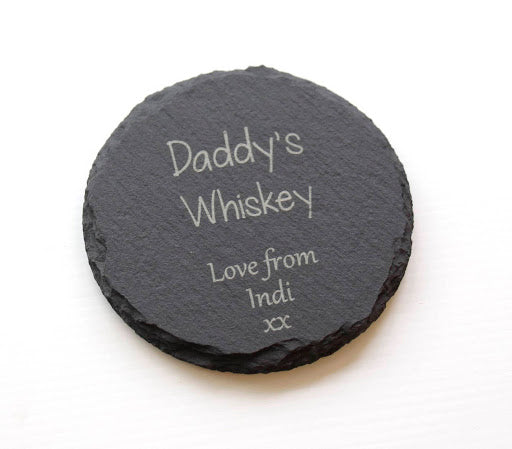 slate coaster round with text engraved