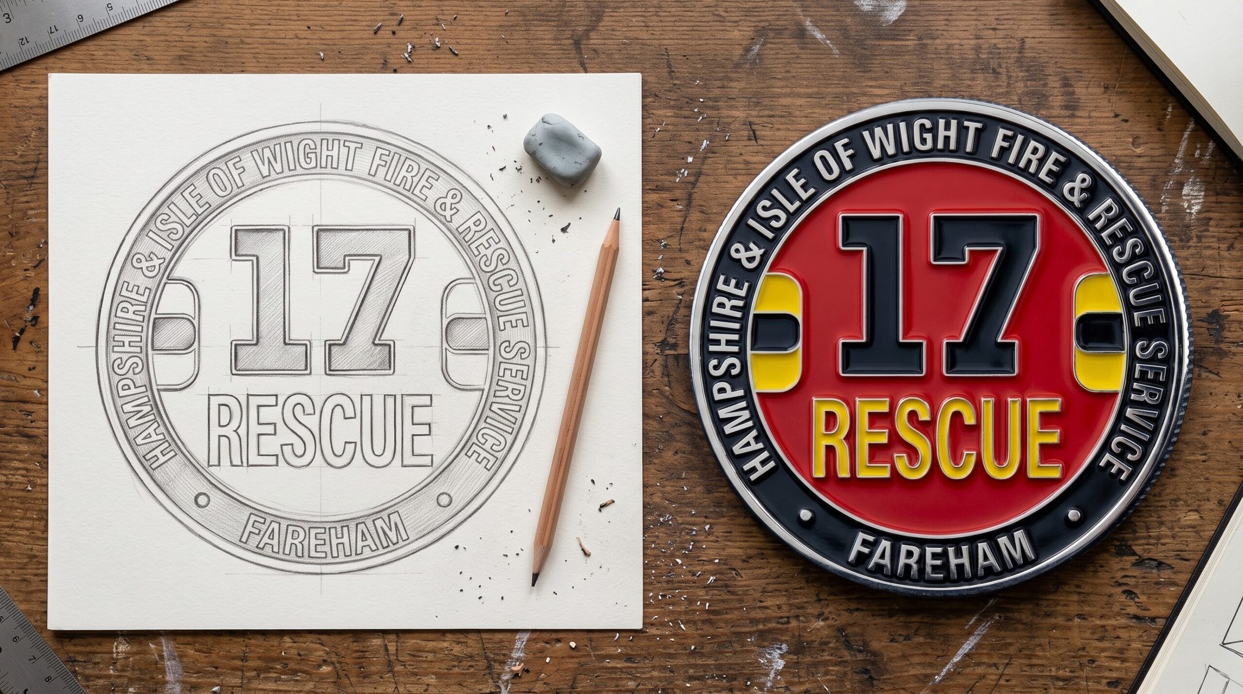 Commemorative challenge coin showing the original concept and finished product